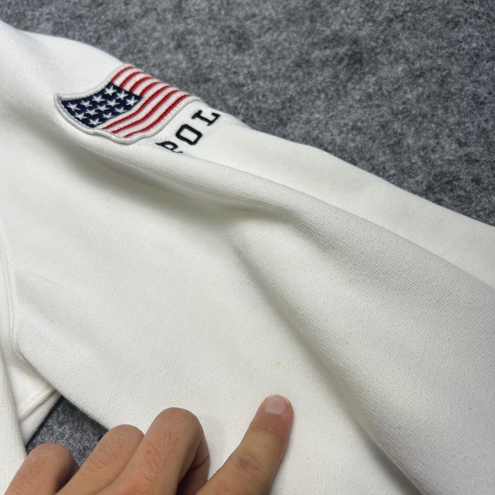 Polo Ralph Lauren USA Flag Hoodie White Cream Navy Blue Retro Size XL - Picture 3 of 7